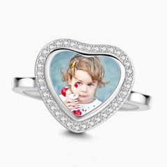 Personalisierter 925 Silber Herz Ring mit Foto und Gravur - Fotogeschenke für Sie