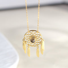 925 Silber Damen Traumfänger Projektionskette mit Federn – Kette mit Bild im Stein, Personalisierte Fotogeschenke für Sie