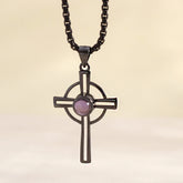 925 Silber Ring Keltisches Kreuz Projektion Kette mit Bild im Stein – Personalisierbar Erinnerungsgeschenk mit Foto & Gravur