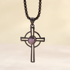 925 Silber Ring Keltisches Kreuz Projektion Kette mit Bild im Stein – Personalisierbar Erinnerungsgeschenk mit Foto & Gravur