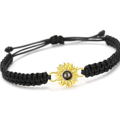 Personalisierte Goldener Sonne Sonnenblume Armband mit Bild im Stein - Verstellbares handgefertigtes Flecht Segeltau Armband Geschenk