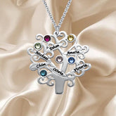 Personalisierte Lebensbaum Namenskette mit Geburtssteinen – 925 Silber, Geschenk für Mama, Oma oder Teammitglieder