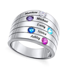 Personalisiertes Namensring mit Geburtsstein - 5 Namen Geburtssteine ,Mehrfach Ring Familienring für Mama