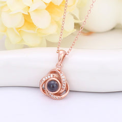 925 Silber Personalisierte Projektion Kette mit Foto im Stein - Rotierendes Rose Blume Anhanger