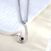 925 Silber Angelhaken kette mit bild im stein für männer – Personalisierbare Fotogravur Geschenk für Ihn