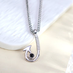 925 Silber Angelhaken kette mit bild im stein für männer – Personalisierbare Fotogravur Geschenk für Ihn