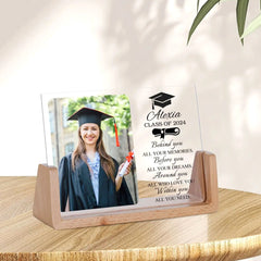 Personalisierter Abschlussbilderrahmen mit Foto & Gravur – Beleuchteter Dekoartikel mit Graduation Hat & Urkunde, Kreatives Abschlussgeschenk