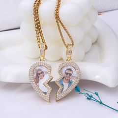 Personalisierte Magnetischer Herz Anhänger, geteilt in zwei Hälften – Foto Kette für Paare Besties