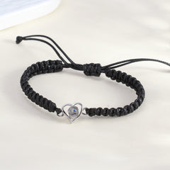 Personalisierbares Herz Kordel Freundschafts Armband mit Bild im Stein – Geheimfoto & Wunschgravur Geschenk für Sie