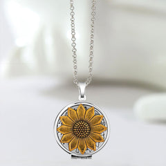 Personalisierte Foto Medaillon Kette mit Bilder &Text – Runder Anhänger mit Gold Sonnenblume und Biene, Perfekter Geschenk für Mama Frauen