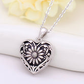 Personalisierte 925 Silber Medaillon Halskette mit Foto –Gänseblümchen Herz Anhänger