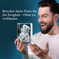 Personalisierter 3D Kristall mit Foto - Rechteckiger Glasblock mit Lasergravur, LED-Leuchtsockel und einzigartigem Design als bleibende Erinnerung und Dekoration