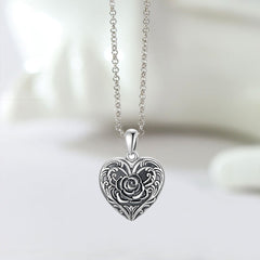 Personalisierte 925 Silber  Foto Medaillon Kette – Vintage Herz Anhänger mit eingravierter Rose, Perfekter Geschenk für Frauen