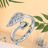 Personalisierter offener Ring mit Herz-Geburtsstein und Engelsflügel Innengravur Ring – Perfektes Geschenk für Sie zum Muttertag Jahrestag