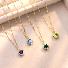 Hochwertige 925 Silber kette vergoldet mit 18K – Herz Anhänger mit Geburtsstein, Modisches und elegantes Schmuckgeschenk