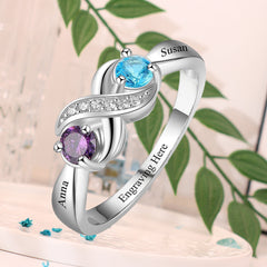 Personalisierter Geburtsstein Unendlichkeitszeichen Ring mit Namensgravur & Innengravur – Perfektes Geschenk für Mama oder die Liebste