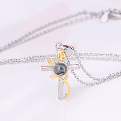 Personalisierte Kette mit Bild Drin – Kreuz und Rose Anhänger mit Foto Projektion