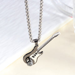 925 Silber E-Gitarren kette mit bild im stein für männer – Personalisierbare Fotogravur, Rock Musik Geschenk für Gitarristen