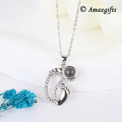 Personalisierte Foto Projektion Kette mit Bild im Stein - Mutter Baby Füße Anhanger mit Bild