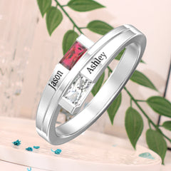 Personalisierter 925 Silber Geburtsstein Ring – Rechteckiger Diamantring, perfektes Geschenk zum Muttertag oder Valentinstag