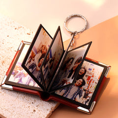 Personalisierter Foto Leder Schlüsselanhänger mit 10 Bilder, Mini Retro Buchalbum, Farb Fotoalbum,Kreatives Erinnerungs Geschenk