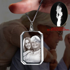 Personalisierte 2D/3D Foto Kette - Rechteckiger Kristall Anhänger,Erinnerungs Schmuck Geschenke für Männer und Frauen