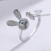 925 Silber Kaninchen Karotte Offener Ring mit Bild im Stein– Fotoprojektion Schmuck Perfekte Geschenk für Sie