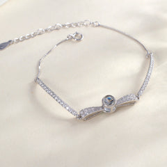 Personalisiertes Zirkonia Schleife Armband mit Bild im Stein – 925 Silber, Foto & Gravur, Erinnerungs Geschenk für Sie