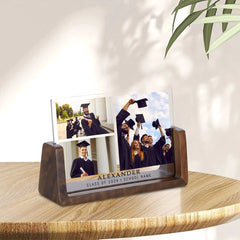 Personalisierter Holz & Acryl Fotorahmen Abschlussurkunde zur Abschlusserinnerung Erinnerung, Gravur Abschlussgeschenk mit Foto & Name