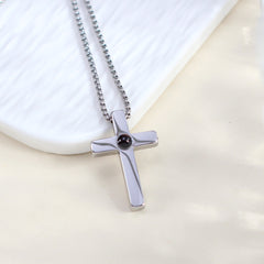 Personalisierte Schlichtes Kreuz Anhänger für Männer – Kette mit Bild im Stein, Geschenke für Männer mit Foto