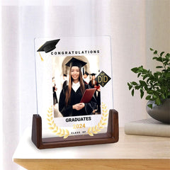 Personalisierter Beleuchteter LED Bilderrahmen mit Fotos & Gravur - Abschlussabzeichen, Schulabschluss Erinnerungsgeschenk