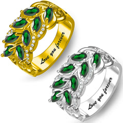 Personalisierter 925er Silberring mit Geburtssteinen und Innengravur – Zweig & Blätter Design für Mama & Oma