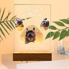 Personalisierter Beleuchteter Haustiere Bilderrahmen mit 3 Fotos & Gravur - Hundepfote Holzsockel,Gedenk Geschenke für Hunde & Katzen