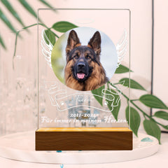 Personalisierter Beleuchteter Haustiere Bilderrahmen mit Foto und Gravur - LED Nachtlicht mit Engelsflügel,Gedenkgeschenke für Hunde&Katzen