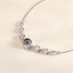 925 Silber Personalisierte Verstellbares Box-Kette Zirkonia Armband mit Bild im Stein – Perfekte Feines Foto Geschenk für Sie