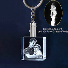 Personalisierte Kristall Schlüsselanhänger mit Bilder - Quadratischer Anhänger mit Gravur 2D/3D Foto,Erinnerungs Geschenk
