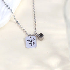 925 Silber Geburtsblume Gravur Projektionskette mit Bild im Stein, Personalisierte Fotogeschenke für Sie Ihn