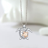 Personalisierte 925 Silber Foto Medaillon Kette – Große Schildkröte mit kleiner goldener Schildkröte, Warmes Liebevolles Geschenk für Mutter