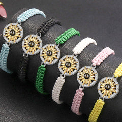 Personalisierte Goldener Sonne Kreis Armband mit Bild im Stein - Verstellbares handgefertigtes Flecht Segeltau Armband Geschenk