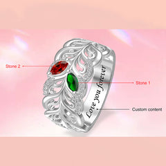 Personalisierter 925er Silberring mit Geburtssteinen und Innengravur – Zweig & Blätter Design für Mama & Oma