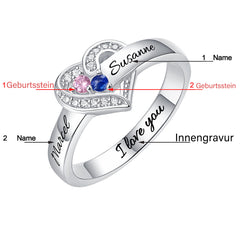 Personalisierter Geburtsstein Ring mit Gravur - Juwel im Herzen, Heiratsantrag Freundschaftsring Familienring, Muttertag Geburtstagsgeschenk