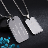 Personalisierte Gravur Wolfram Ketten für Herren: Quadratischer Militärmedaillenanhänger mit Kreuzgravur