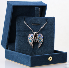 Personalisierte Herz Flügel Projektion Kette mit Foto drin im Stein zum Aufklappen