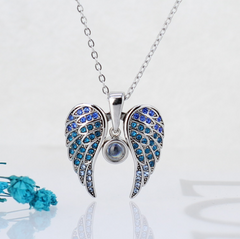 Personalisierte Herz Flügel Projektion Kette mit Foto drin im Stein zum Aufklappen