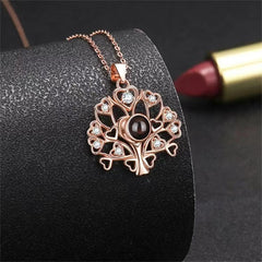 Personalisierte Projektions Kette mit Bild drin – Lebensbaum mit Herzen & Zirkonia, 925 Silber Geschenk für Sie
