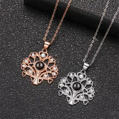 Personalisierte Projektions Kette mit Bild drin – Lebensbaum mit Herzen & Zirkonia, 925 Silber Geschenk für Sie