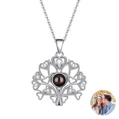 Personalisierte Projektions Kette mit Bild drin – Lebensbaum mit Herzen & Zirkonia, 925 Silber Geschenk für Sie