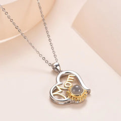 Personalisierte Foto Projektion Kette mit Bild im Stein - Sonnenblume Mom Herz Anhänger