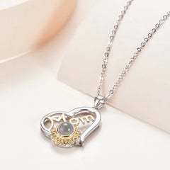 Personalisierte Foto Projektion Kette mit Bild im Stein - Sonnenblume Mom Herz Anhänger