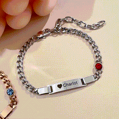 Personalisierte Geburtsstein Armband mit Gravur – Gravurplatte mit Namen, Symbole oder Botschaften, Perfektes Geschenk